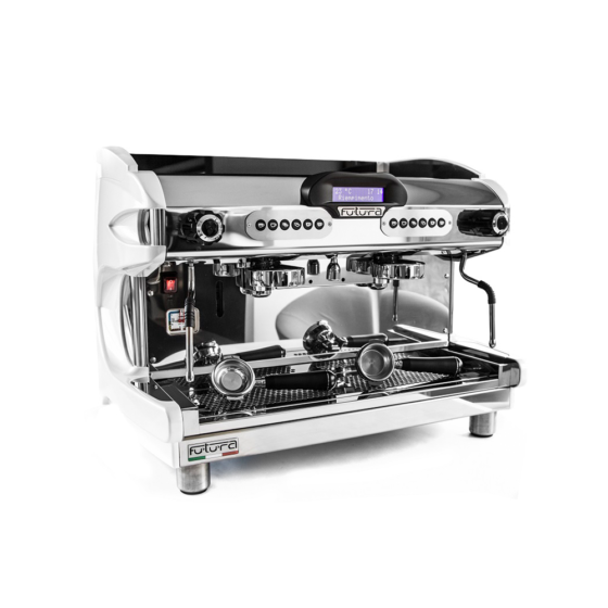 silberne Profi-Siebträgermaschine Futura F100 mit 2 Brühgruppen