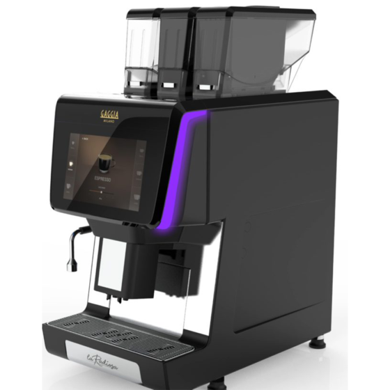 schwarzer Kaffeevollautomat Gaggia La Radiosa mit 3 Bohnen/Pulverbehältern und großem Touchscreen Display