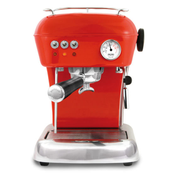 kleine rote Siebträgerkaffeemaschine Ascaso Dream