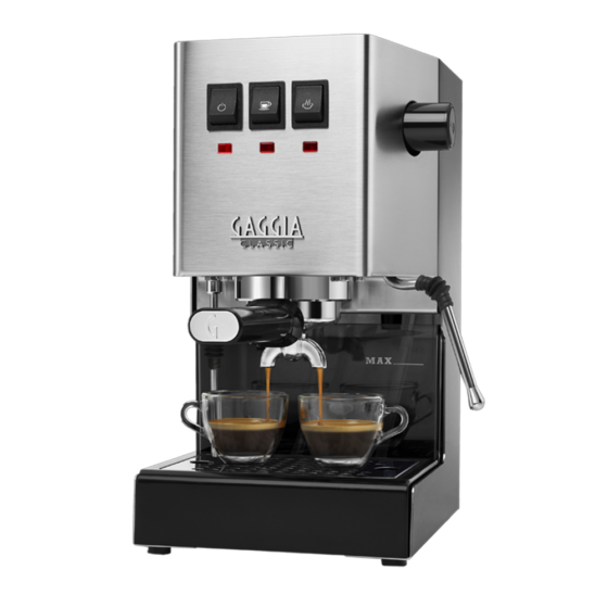 silberne Siebträgermaschine Gaggia New Classic mit 2 Tassen Kaffee